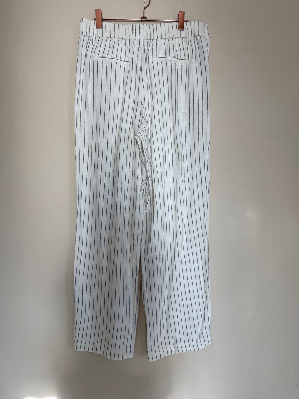 A New Day Cream Pinstripe Trouser Pants Linen-Blend Wide Leg Women’s